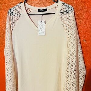 Cream Lace Sleeve Women's Top